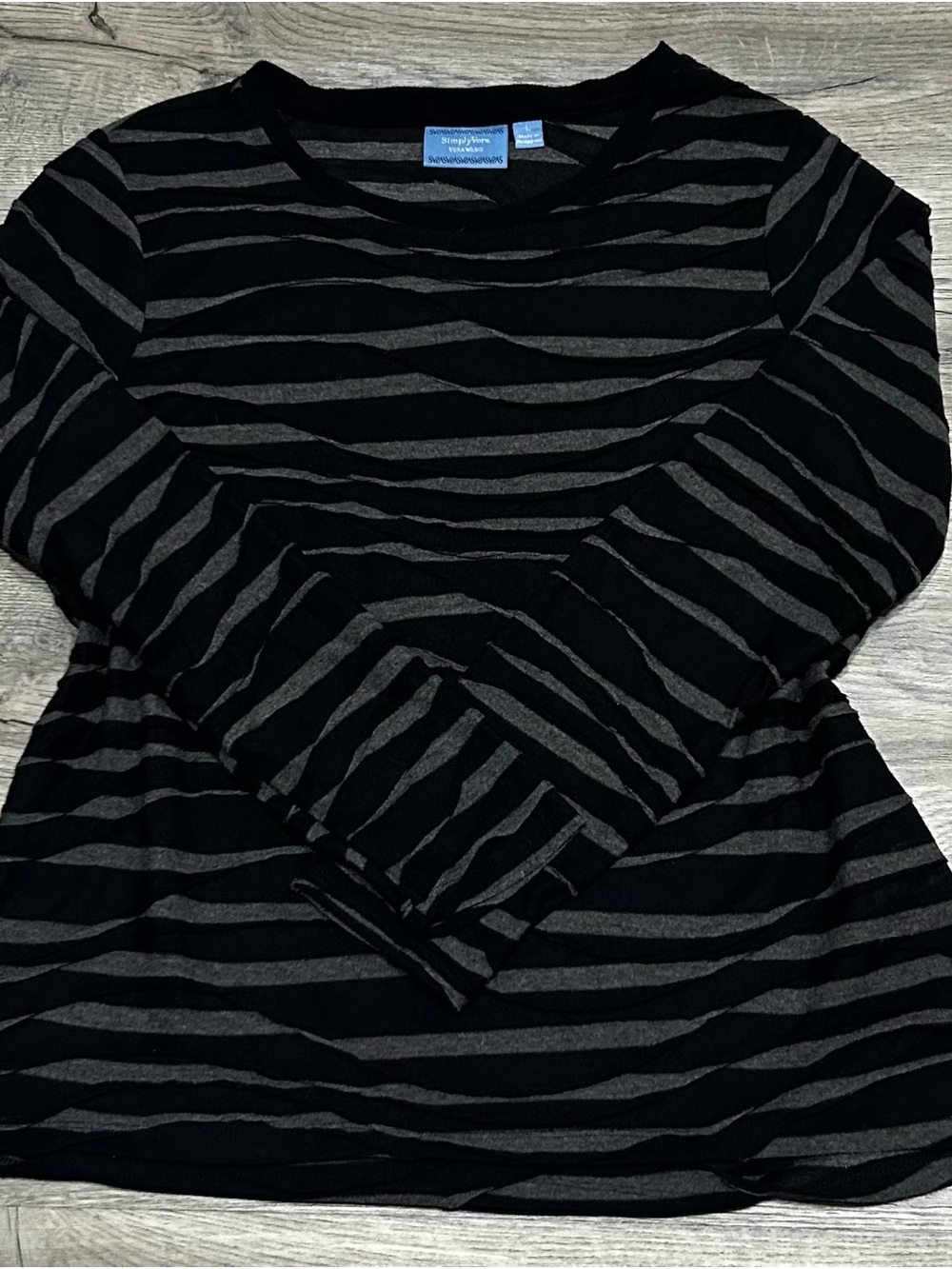 Simply Vera Vera Wang Black & Gray Striped Long-Sleeve Crewneck